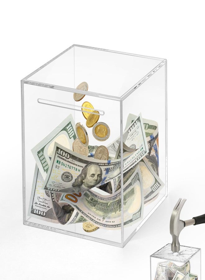 Imeepa Clear Piggy Bank for Adults & Kids - Acrylic Money Savings Box for Cash & Coin, Must Break to Open, Unopenable Piggy Bank for Boys Girls(Clear, 4.72'') - Image 1